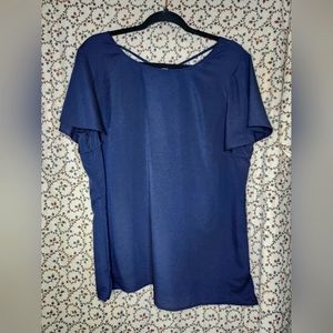 Women's Talbots Zip-Up Navy Criss Cross Back Blouse
